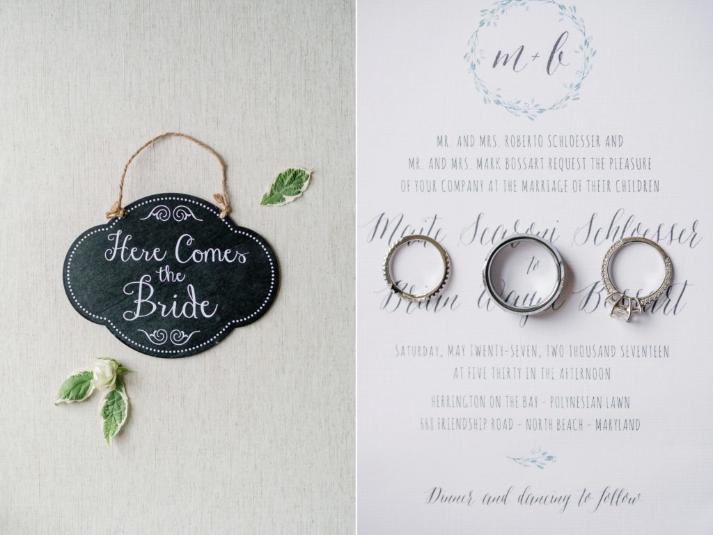 The cutest "Here Comes the Bride" sign for the ring bearer to carry at a coastal wedding.