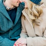 Downtown Georgetown Engagement Session with Greg and Melanie featuring their golden retriever pup by Fine Art Washington DC Wedding Photographer Lauren R Swann