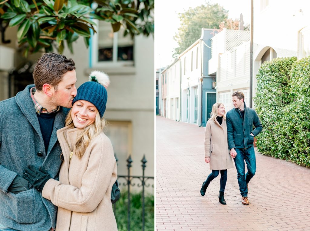 Downtown Georgetown Engagement Session with Greg and Melanie featuring their golden retriever pup by Fine Art Washington DC Wedding Photographer Lauren R Swann