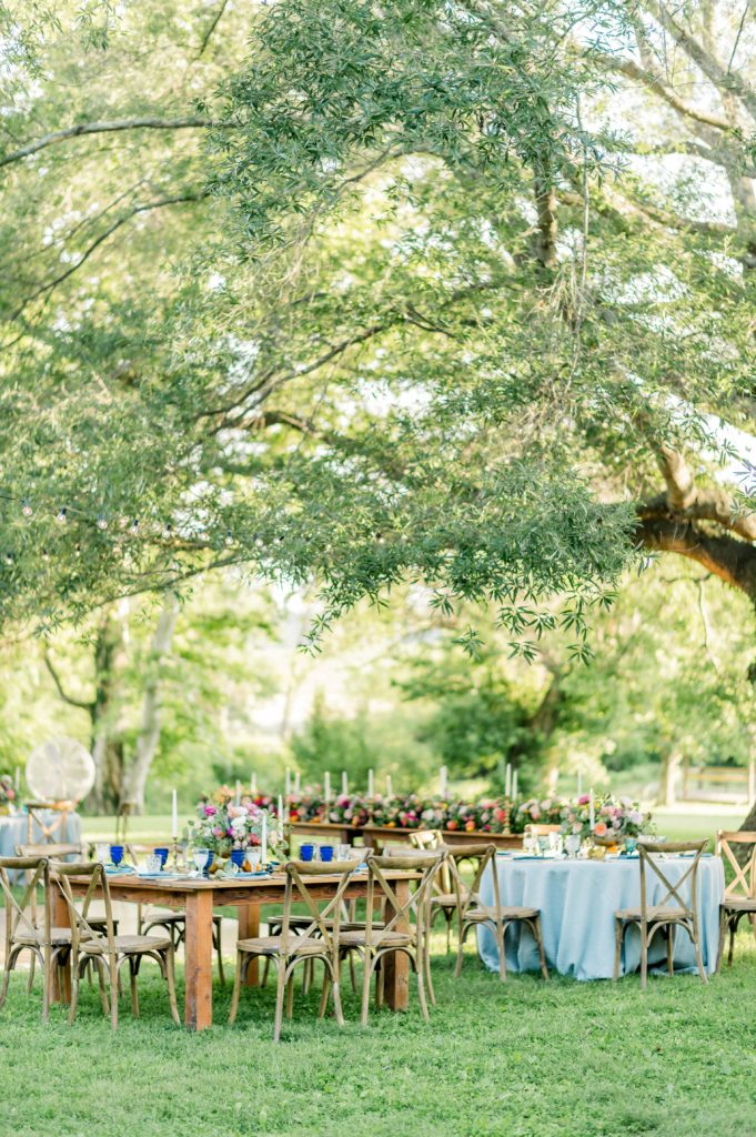 Alfresco Dining Tables | An Intimate Oatlands Plantation garden wedding featuring bold citrus colors photo