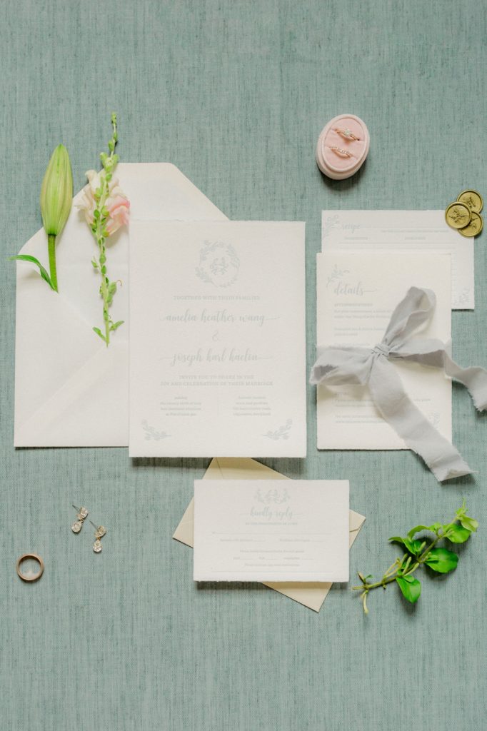 Wedding invitation suite | Letterpress flat lay photo