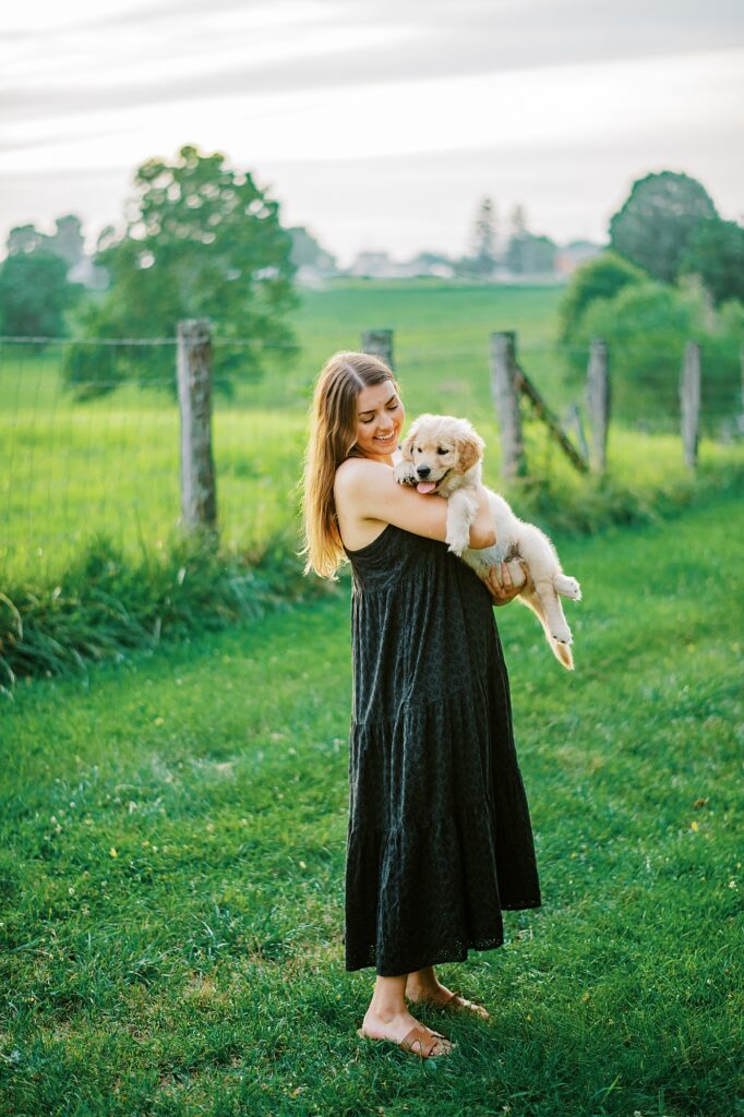 Golden Retriever Farm Couple Portraits by Clarksville Maryland photographer Lauren R Swann photo