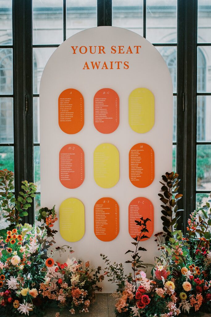 Seating Chart for a Citrus-Inspired refined wedding color palette designed by LynnAaron of Nouvelle Weddings