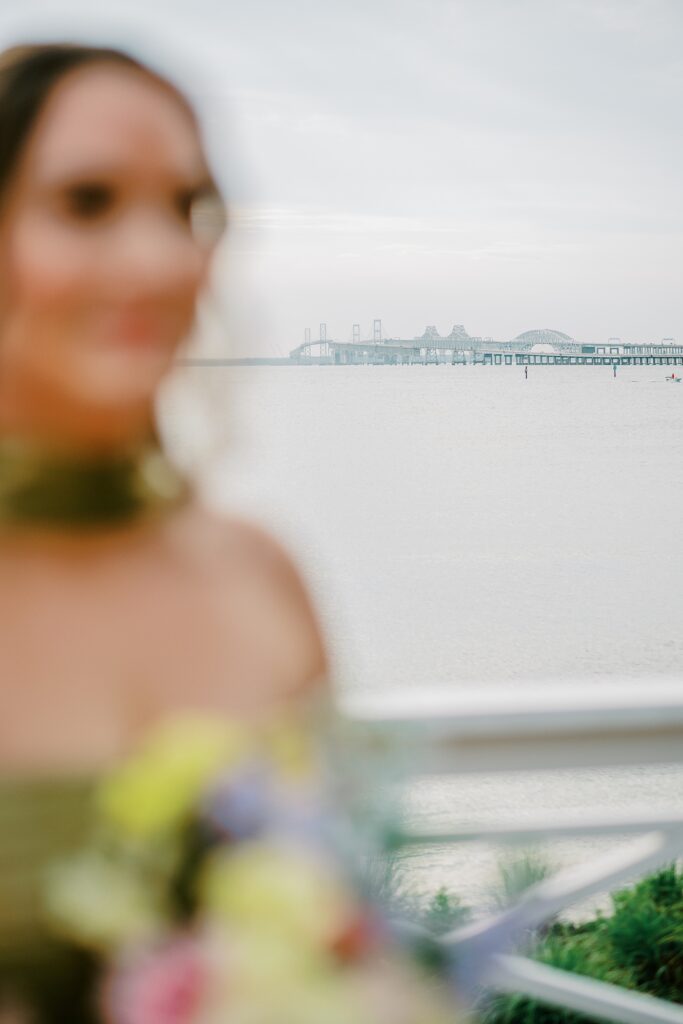View of Chesapeake Bay Bridge from waterfront wedding venue in Maryland
