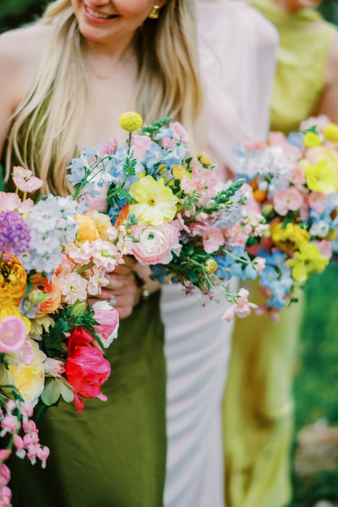 Colorful bouquets at Historic London Town Annapolis wedding